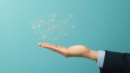 Poster - Businessman Holding Global Network Concept in Hand with Lines
