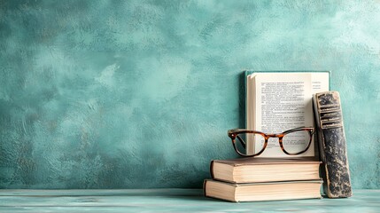 Poster - Vibrant and animated infographic design featuring a stylized book icon a bright and eye catching bookmark and oversized cartoonish eyeglasses all set against an isolated background