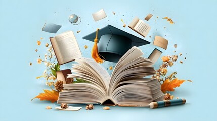Poster - Detailed infographic highlighting the positive impact of reading learning and knowledge acquisition on academic success and educational achievement  The design features essential elements like books