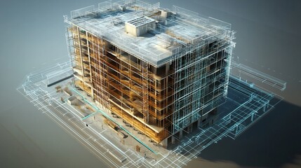 Aufkleber - Architectural Blueprint of a Modern Building Under Construction Project