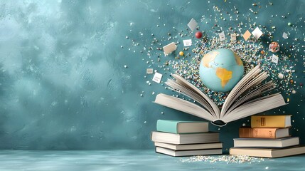 Poster - Infographic Visualizing How Reading and Exploring Books the Globe and Diverse Community Icons Can Build Cultural Awareness Expand Perspectives
