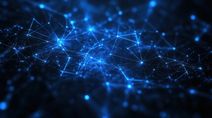 Poster - Abstract Blue Network Glowing Points Lines Connections Digital Art