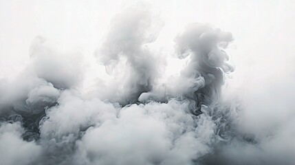 Poster - Swirling Grey Smoke on White Background with Elegant Lines and Clouds