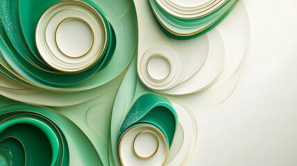 Poster - Elegant 3D Abstract Background with Green and Golden Circular Shapes