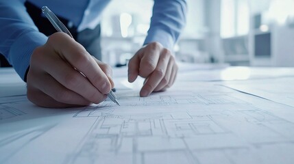 Poster - Team of Engineers Collaborating on Blueprint Plans and Designs