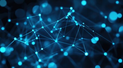Poster - Abstract Blue Network Nodes Lines Connections Digital Technology Background