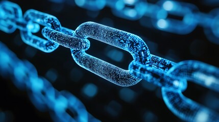 Poster - Close-Up of Digital Blue Chains on Black Background