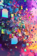 Aufkleber - Vibrant Digital Landscape of an Urban Cityscape in Abstract Form