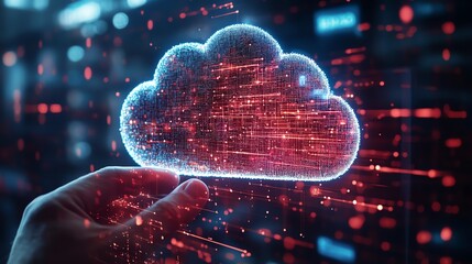 Poster - Fingerprint scanning for cloud access by a businessman