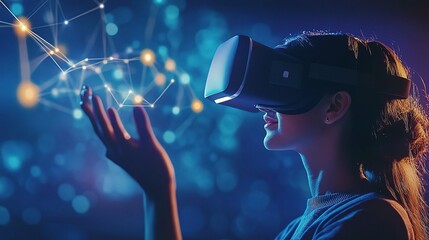 Poster - Business Worker Holding Analytics Data in Virtual Reality Environment