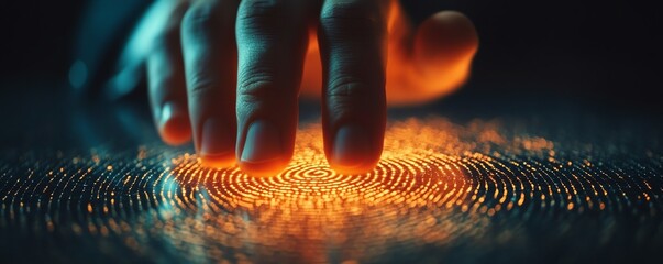Poster - Businessman scanning fingerprint for cloud access