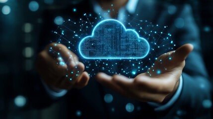 Poster - Businessman scanning fingerprints for secure cloud access
