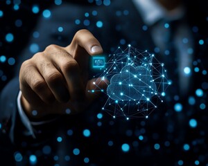 Poster - Businessman scanning his fingerprint for access to cloud services