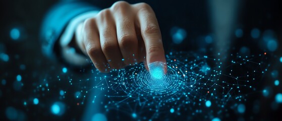 Poster - Businessman using fingerprint authentication to access cloud services