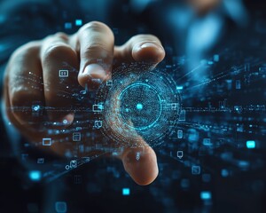 Poster - Closeup of a businessman scanning fingerprints for cloud access