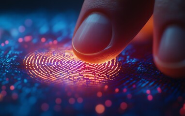 Poster - Closeup of a businessman scanning his fingerprint for cloud access