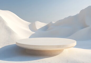Poster - Smooth Rounded Table in Desert Surrounded by Soft Sand Dunes