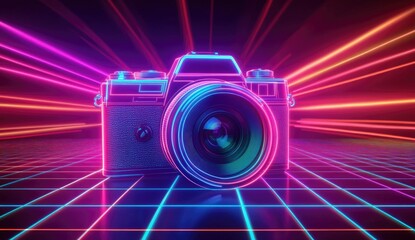 Aufkleber - Retro Camera in Neon Grid (1)