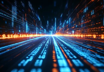 Poster - Abstract Digital Background with Blue Technology Lines and Data Flow
