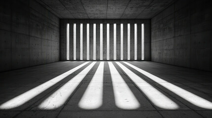 Poster - Minimalist Interior Space with Light and Shadow Patterns in Black and White