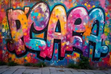 Poster - Beautiful bright colorful street art graffiti background.