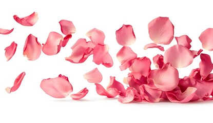 Poster - Falling Pink Rose Petals Isolated on White Background Studio Shot