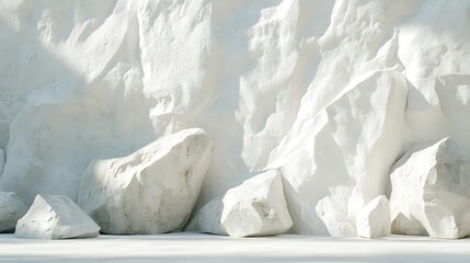 Poster - Close-Up of White Stone Wall with Boulders and Textured Surface