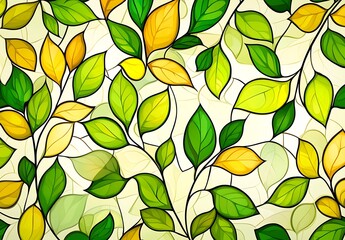 Poster - Elegant Stained Glass Background with Leaf Patterns in Bright Colors