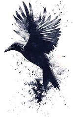 Poster - Watercolor Raven Tattoo Design with Dynamic Flight Motion