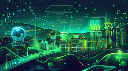 Aufkleber - Exploration of green hydrogen as a renewable energy source powered by solar and wind technologies in a sustainable future landscape