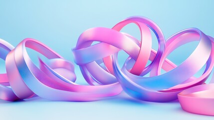 Poster - Abstract Pastel Swirls: A Dreamy 3D Render of Intertwined Pink and Blue Ribbons