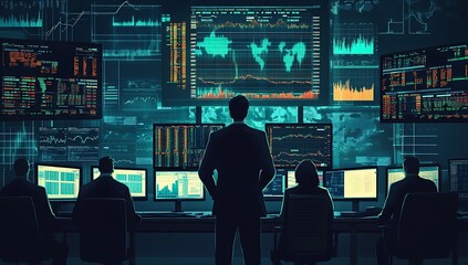 Leinwandbilder - Team of analysts monitoring global stock market data in an advanced trading environment : Generative AI