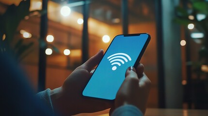Poster - Business Professional Using Smartphone with WiFi Icon on Screen