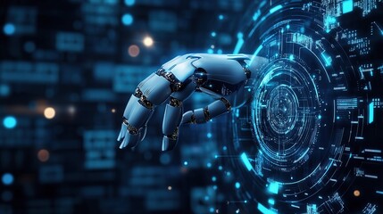 Poster - Futuristic AI Virtual Assistant Interacting with Technology Interface