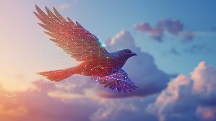 Poster - Digital Bird Soaring: A Symbol of Freedom and Technological Advancement