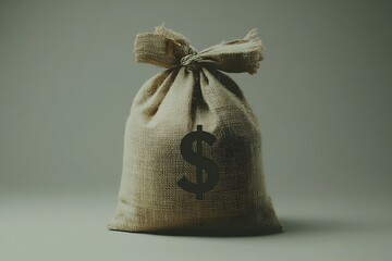 Poster - A burlap sack with a dollar sign symbolizing wealth and financial security on a neutral background : Generative AI