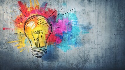Poster - Colorful Sketch of Light Bulb Idea in Concrete Business Space