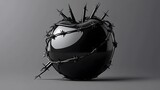 Forbidden Fruit: A Dark Artistic 3D Render of a Black Sphere Entwined with Barbed Wire