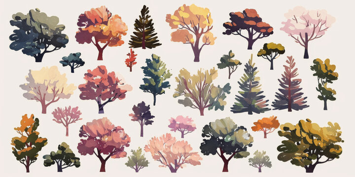 Minimal Watercolor Tree Collection with Soft and Natural Hues