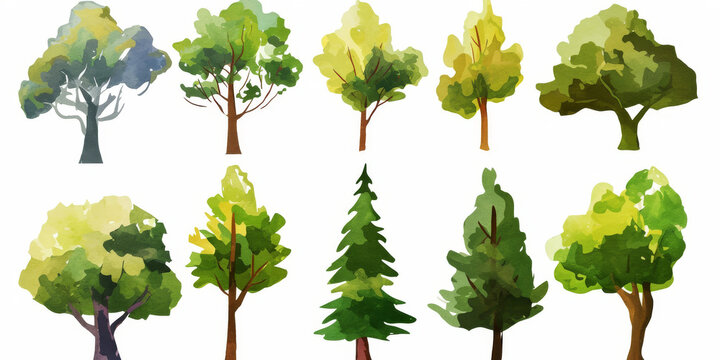 Minimal Watercolor Tree Collection with Soft and Natural Hues