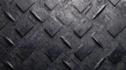 Poster - Dark Grey Metallic Rhombus Pattern on Rough Surface with Lines