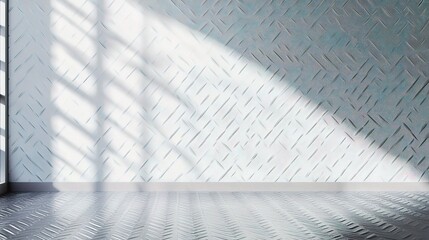Poster - Industrial White and Silver Metal Plate Wall with Sunlight Shadows