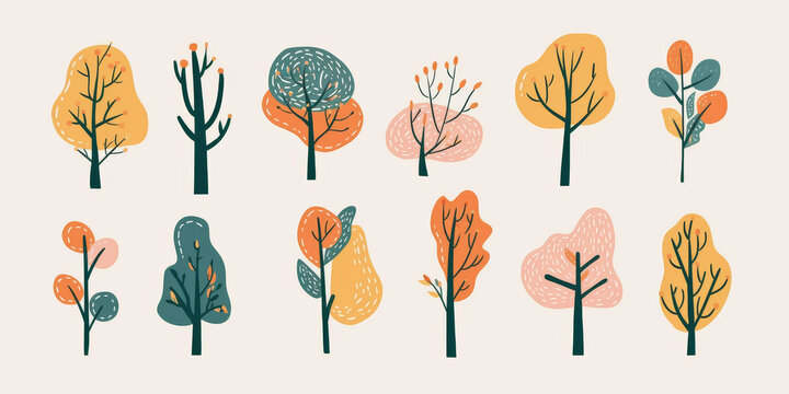 Minimal Watercolor Tree Collection with Soft and Natural Hues