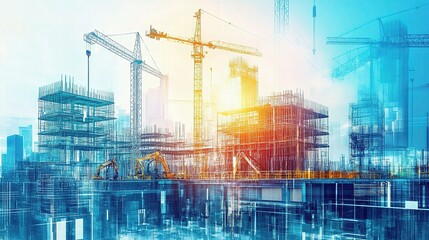 Poster - Abstract Digital Cityscape Design with Construction Elements