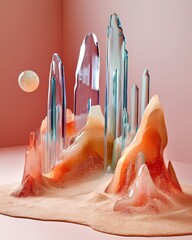 Poster - Ethereal Crystal Landscape with Colorful Peaks and Soft Glow