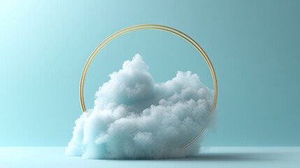 Poster - Dreamy Cloudscape: A Golden Halo Encircling a Soft, Blue Cloud Formation