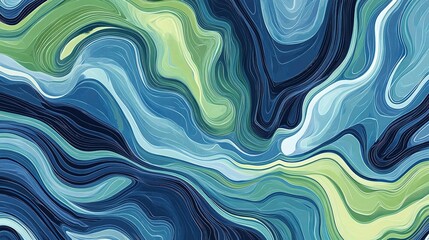 Poster - Abstract Pattern in Blue and Green Waves with Smooth Lines and Depth