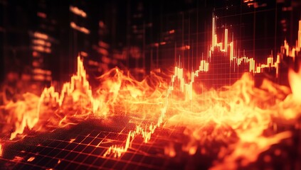 Aufkleber - Dramatic stock market chart visualizing high volatility through flames and dark themes : Generative AI