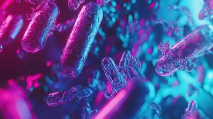 Poster - Abstract Microbial Life in Vibrant Neon Colors with 3D Effect