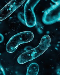 Poster - Abstract Microbial Life in Fluorescent Blue and Black Background
